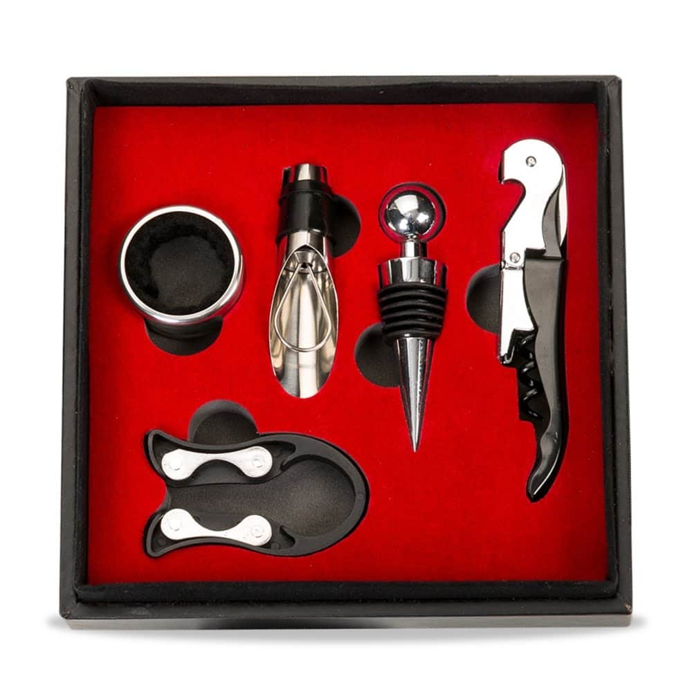 KIT VINHO ESTOJO DE COURO 5 PEÇAS SPX-13406 NA COR PRETO