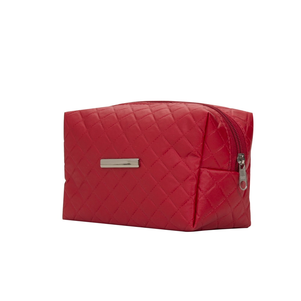 NECESSAIRE PUFF MATELASSÊ C/ DETALHE PRATA SPX-13295-VM NA COR VERMELHO