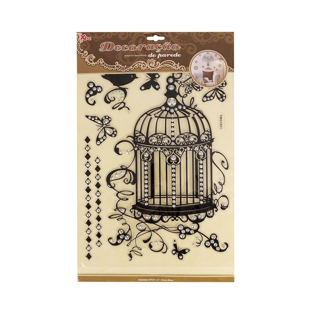 ADESIVO DECORATIVO GAIOLA PASSARO SPX-P$ADSTWG1051-PRE NA COR PRETO