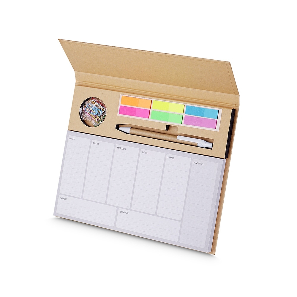 BLOCO DE ANOTAÇÕES COM AUTOADESIVOS E CANETA SPX-15222-KRA NA COR KRAFT