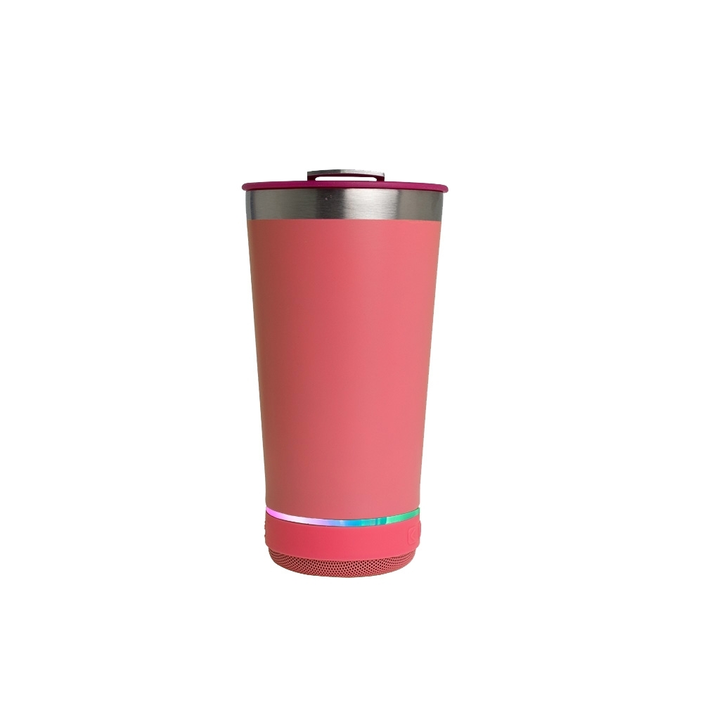 COPO TÉRMICO 400ML COM CAIXA DE SOM SPX-18749B-PNK NA COR ROSA
