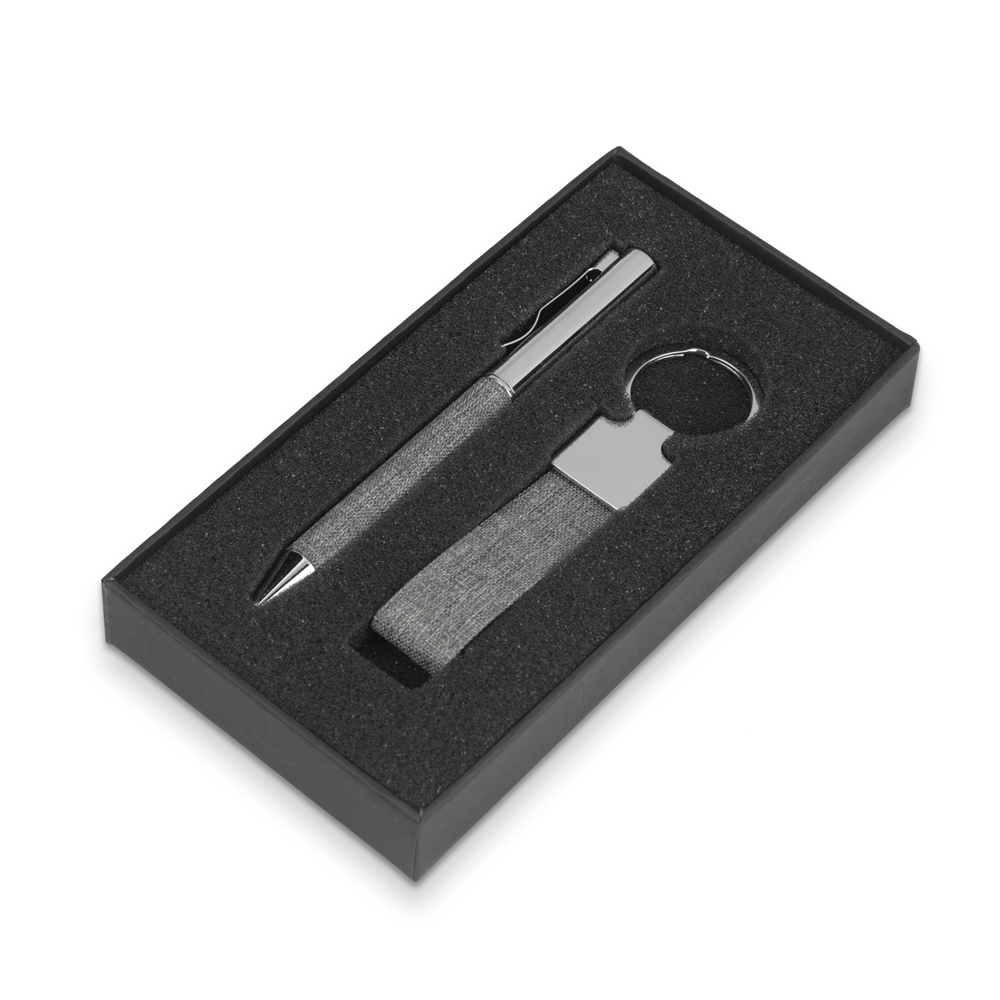 KIT CANETA E CHAVEIRO RPET SPX-15168-CIN NA COR CINZA