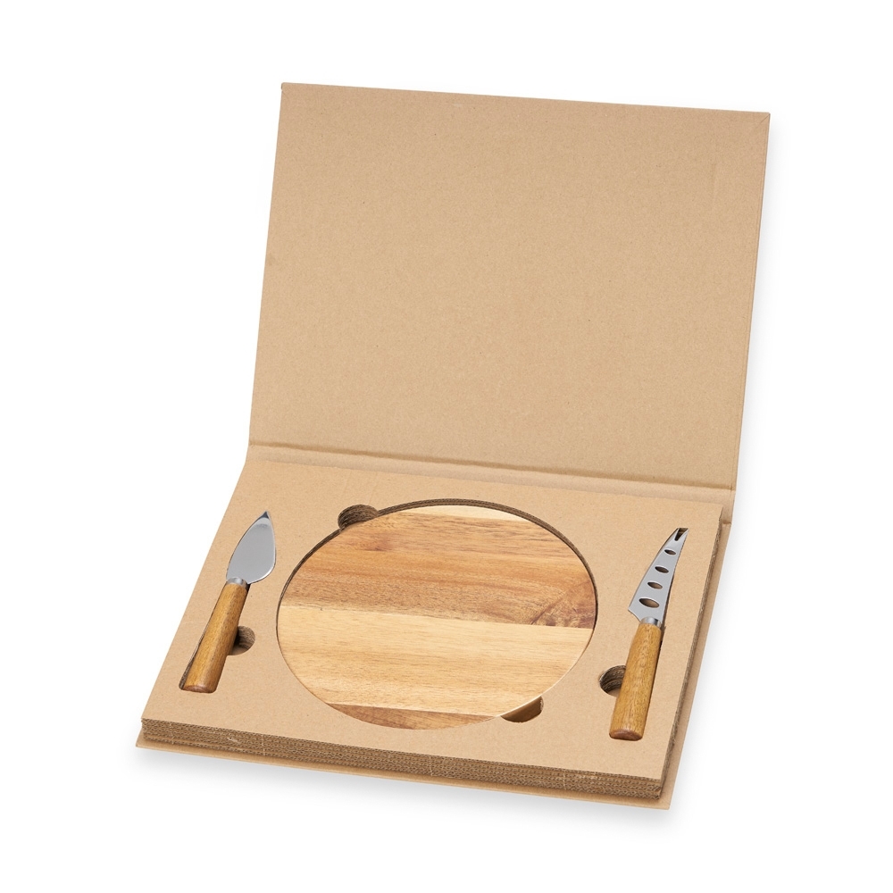 KIT QUEIJO 2 PEÇAS + TÁBUA REDONDA SPX-18631-MAD NA COR MADEIRA