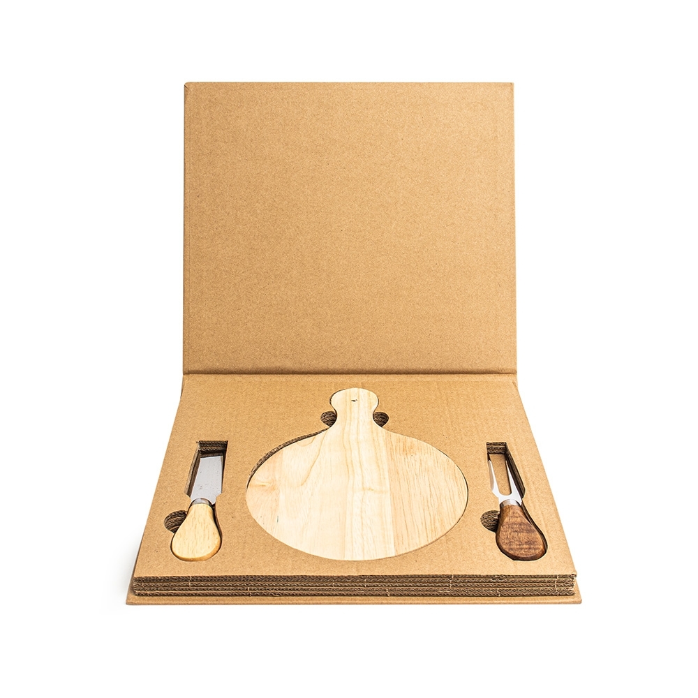 KIT QUEIJO 2 PEÇAS + TÁBUA REDONDA SPX-18629-MAD NA COR MADEIRA